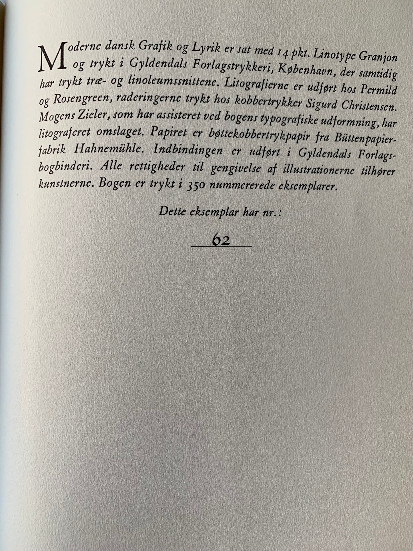 Jan Garff. “Moderne Dansk Grafik og Lyrik”, original prints by J. F. Willumsen a.o, 1960