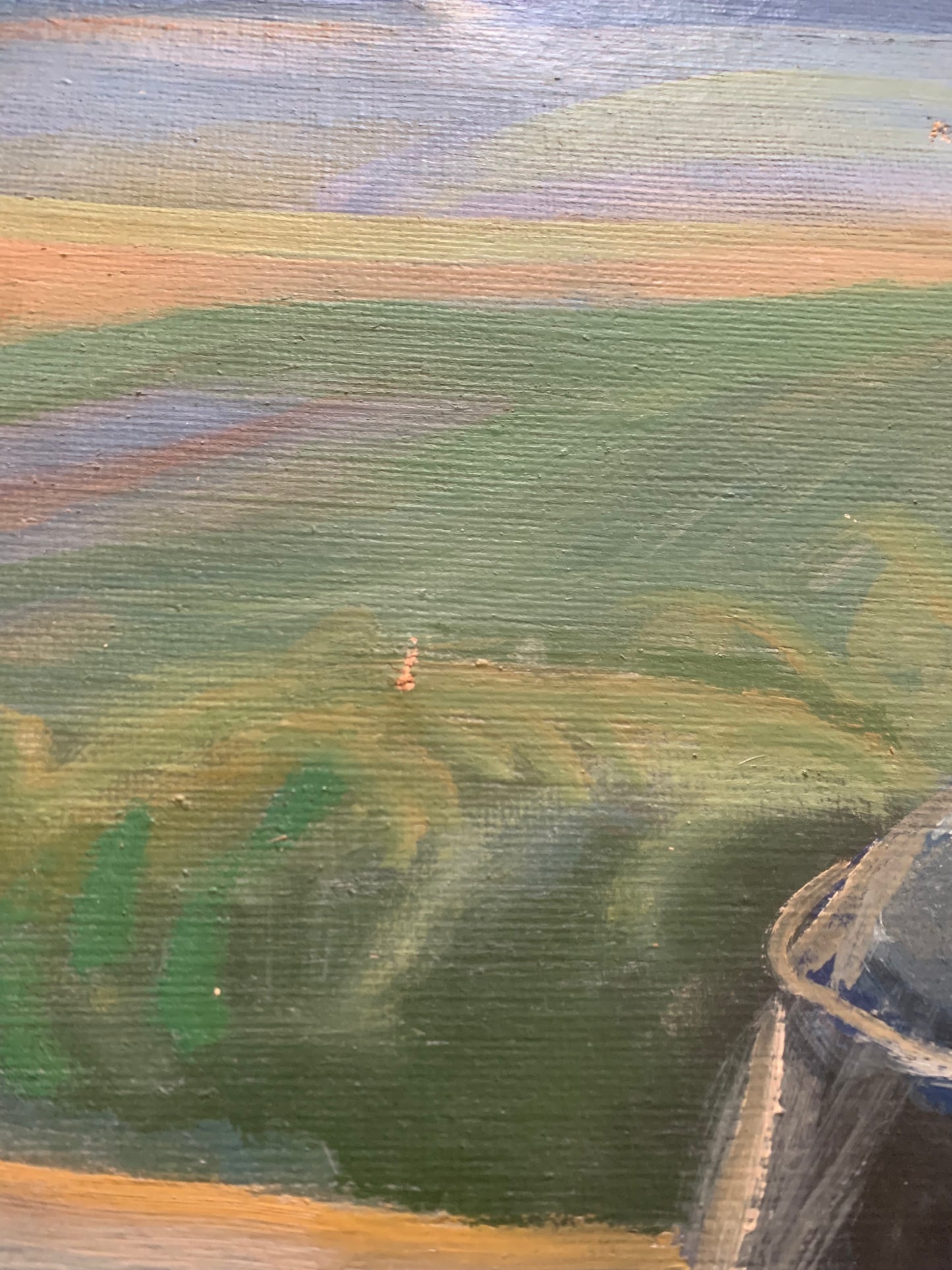 Danish painter. Landscape with cyclists, ca 1950