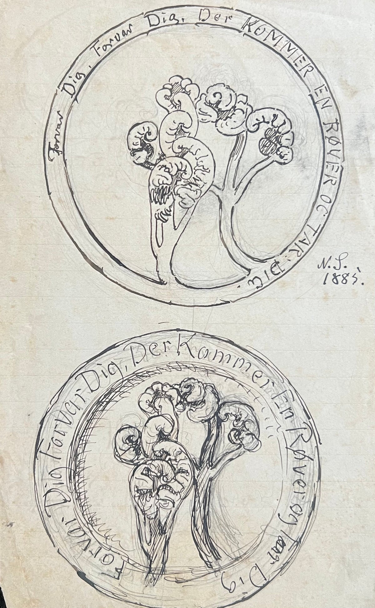Niels Skovgaard. Sketches for a ceramic dish, 1885