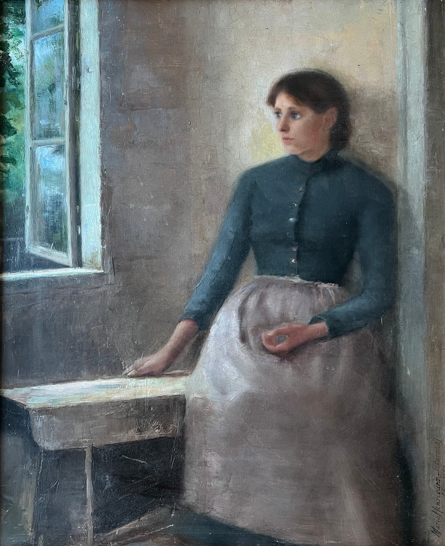 Marie Henriques. “A woman by the window in Petershøj, Ordrup”, 1888