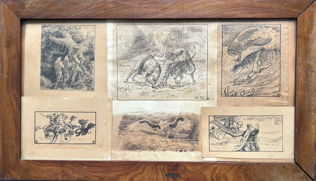 Niels Skovgaard. Six drawings in one frame, 1896-1925.