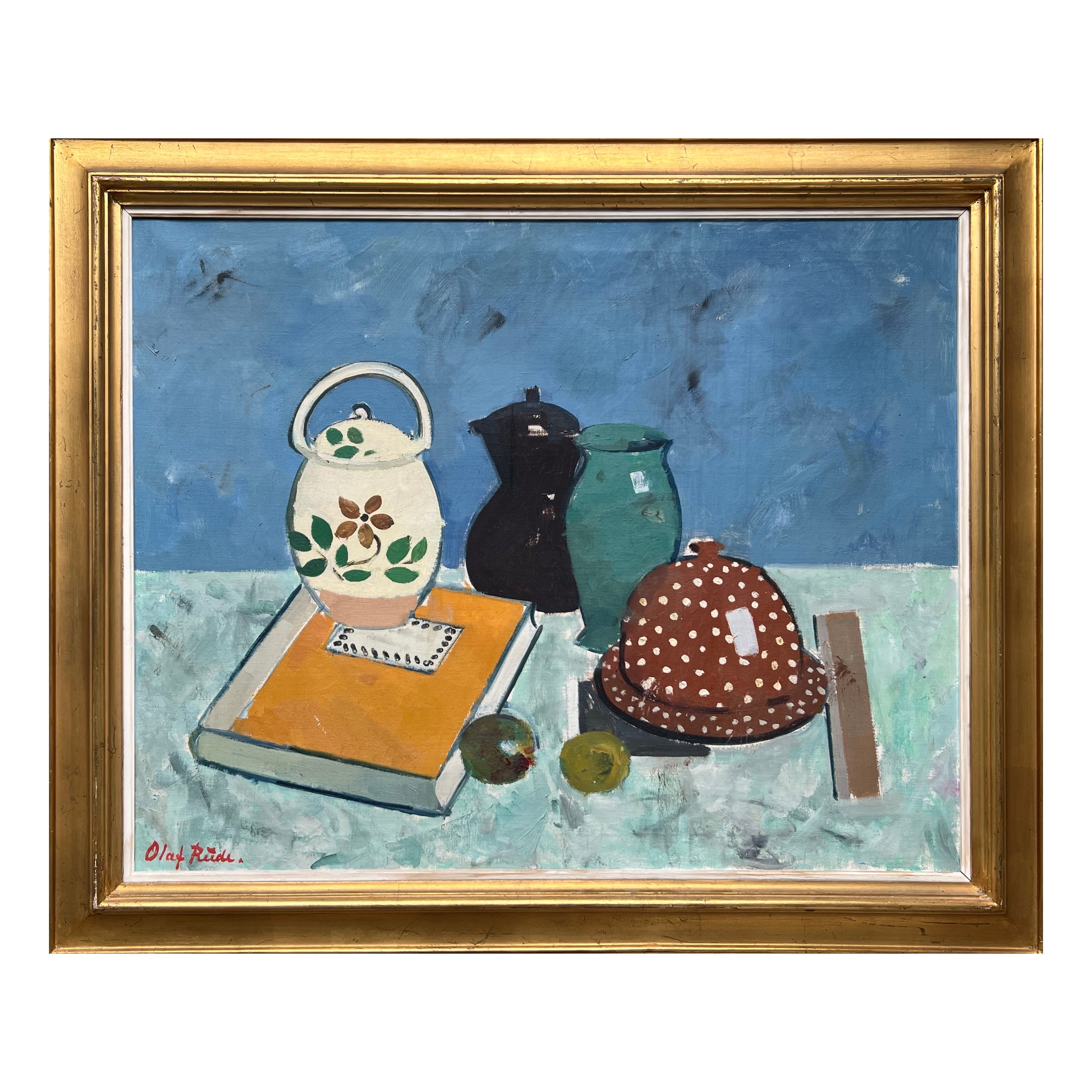 Olaf Rude. Stillife with book and ceramics – Københavns Kunsthandel