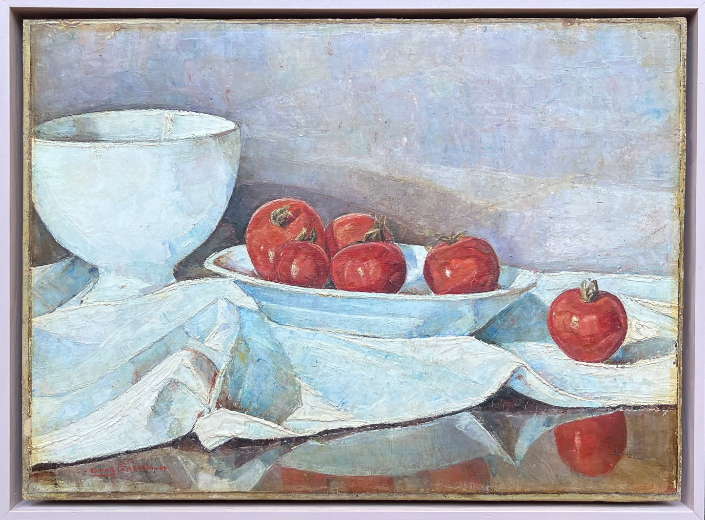 Einar Parslev. Stillife with tomatoes on a white tablecloth, 1924