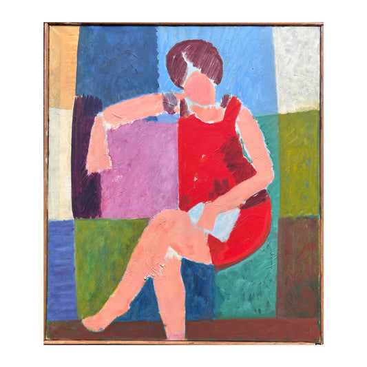 Mogens Valeur. Composition with woman in red