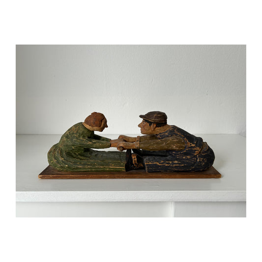 Swedish sculpture of wood. “Dra hank”, 20th century