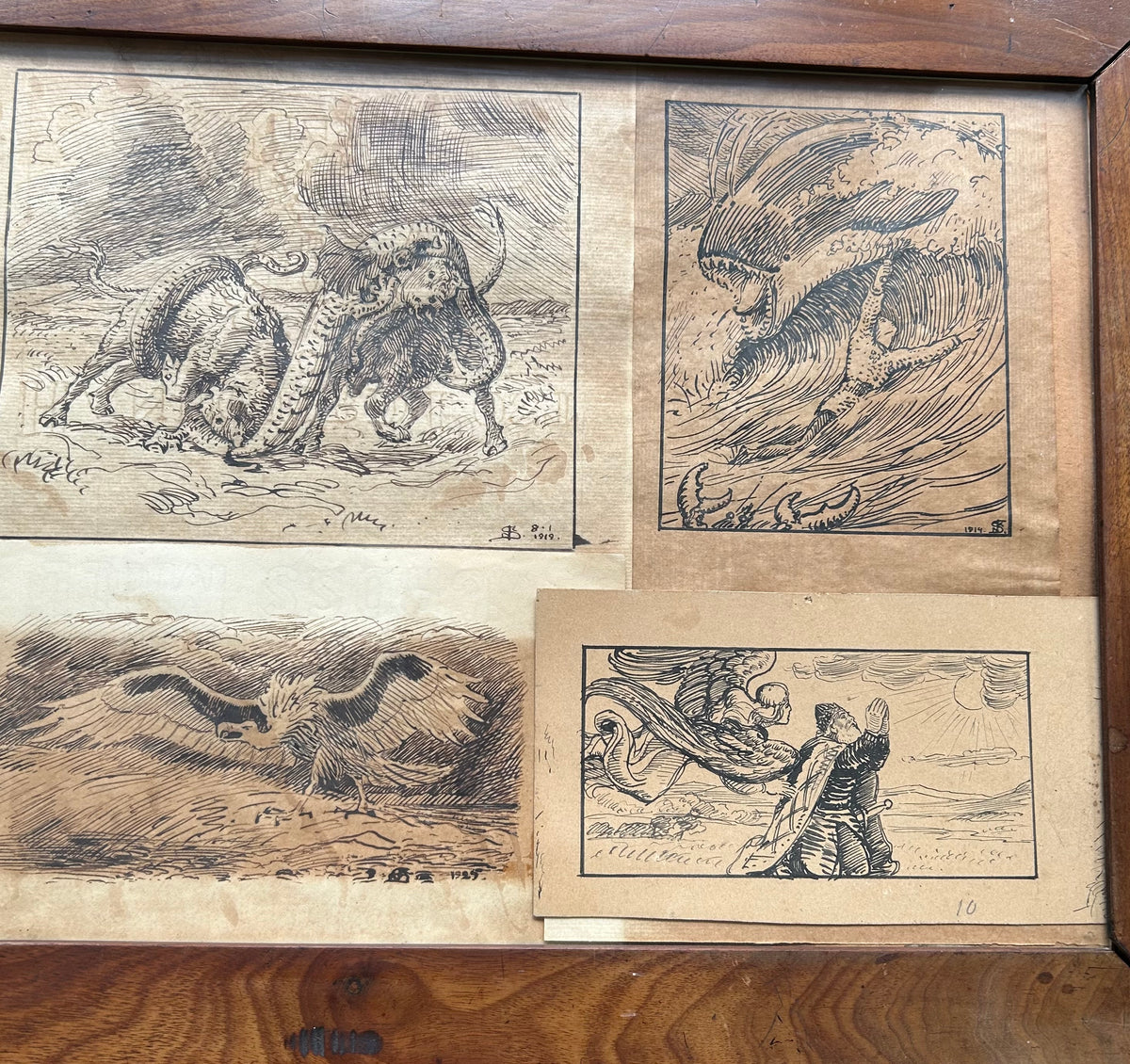 Niels Skovgaard. Six drawings in one frame, 1896-1925.