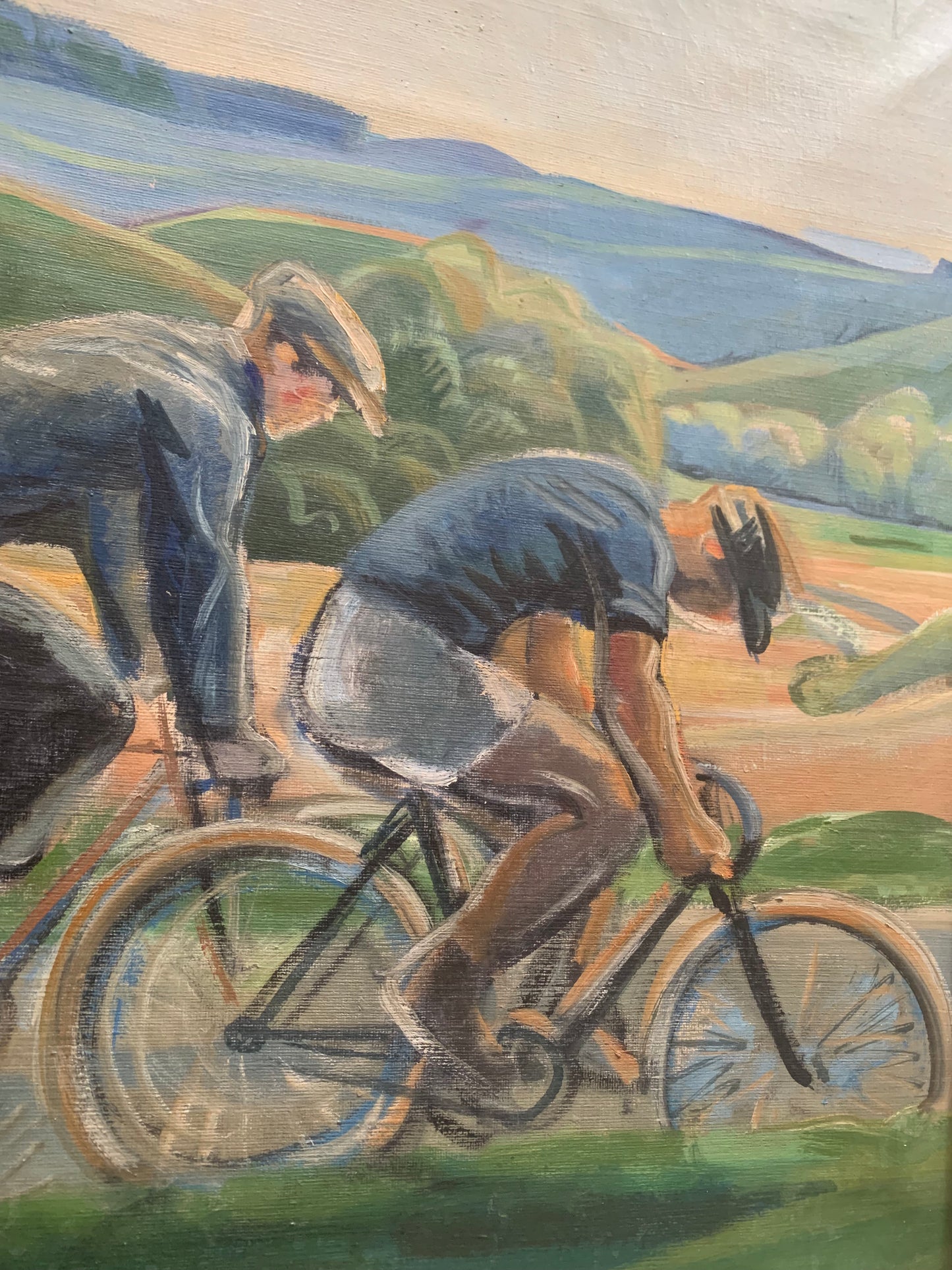 Danish painter. Landscape with cyclists, ca 1950